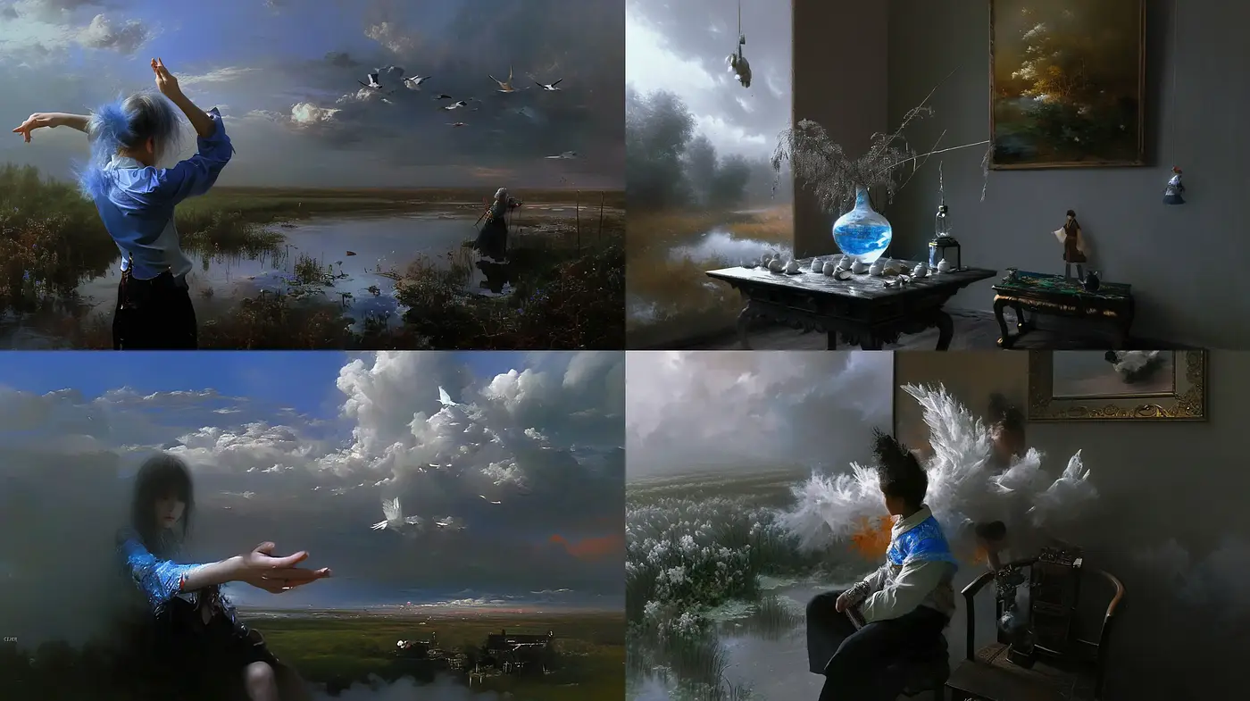 Surrealistic Dreamscape: A Fusion of Ethereal Vistas and Whimsical Elements - Midjourney sref style