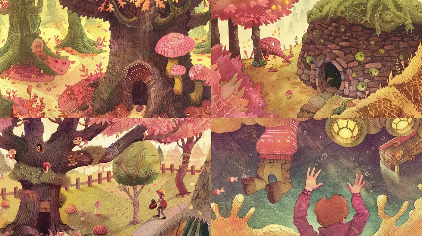 Enchanted Forest Whimsy: A Fusion of Warm Hues and Storybook Charm - Midjourney sref style