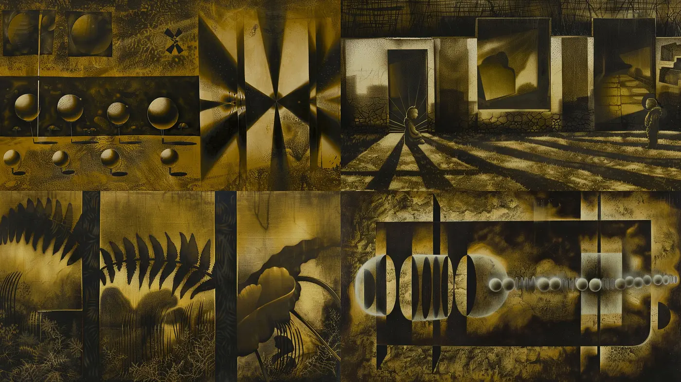 Sepia-Toned Surreal Dreamscapes and Textured Visions - Midjourney sref style