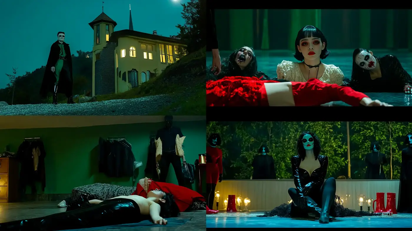 Cinematic Nocturne: Shadows and Saturation in Neo-Gothic Storytelling - Midjourney sref style