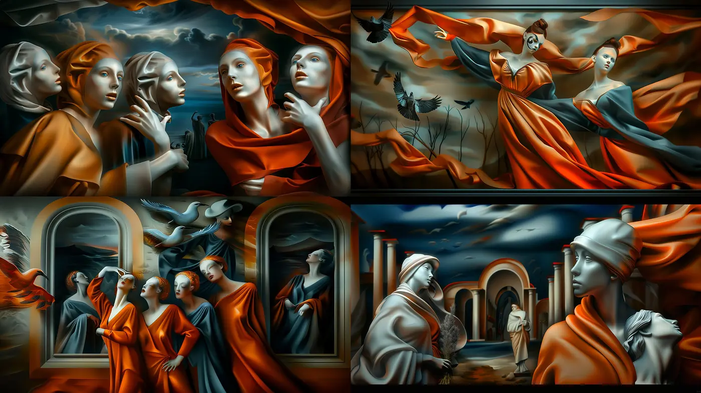 Ethereal Twilight: A Harmonious Blend of Baroque Drama and Surrealist Dreamscapes - Midjourney sref style
