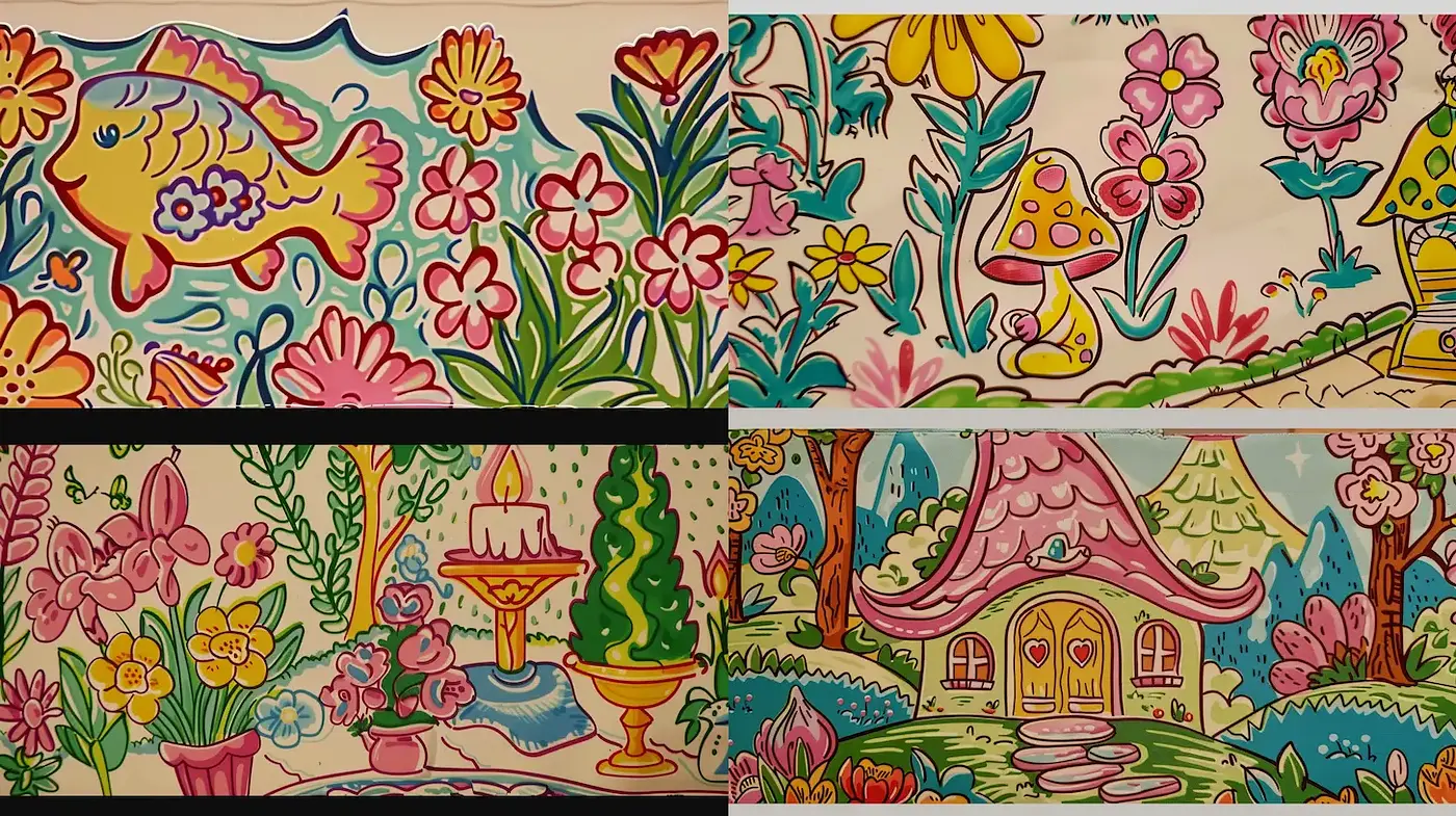 Vibrant Whimsical Floral Fantasy with Joyful Elements - Midjourney sref style