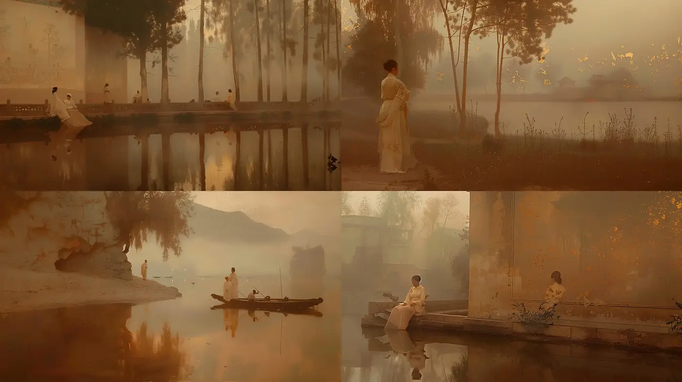 Tranquil Dawn: A Homage to Atmospheric Serenity and Subtle Hues - Midjourney sref style