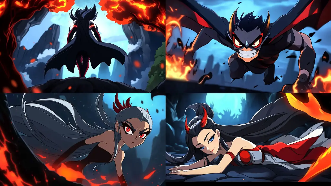 Dynamic Comic Book Vigor: Flames and Shadows - Midjourney sref style