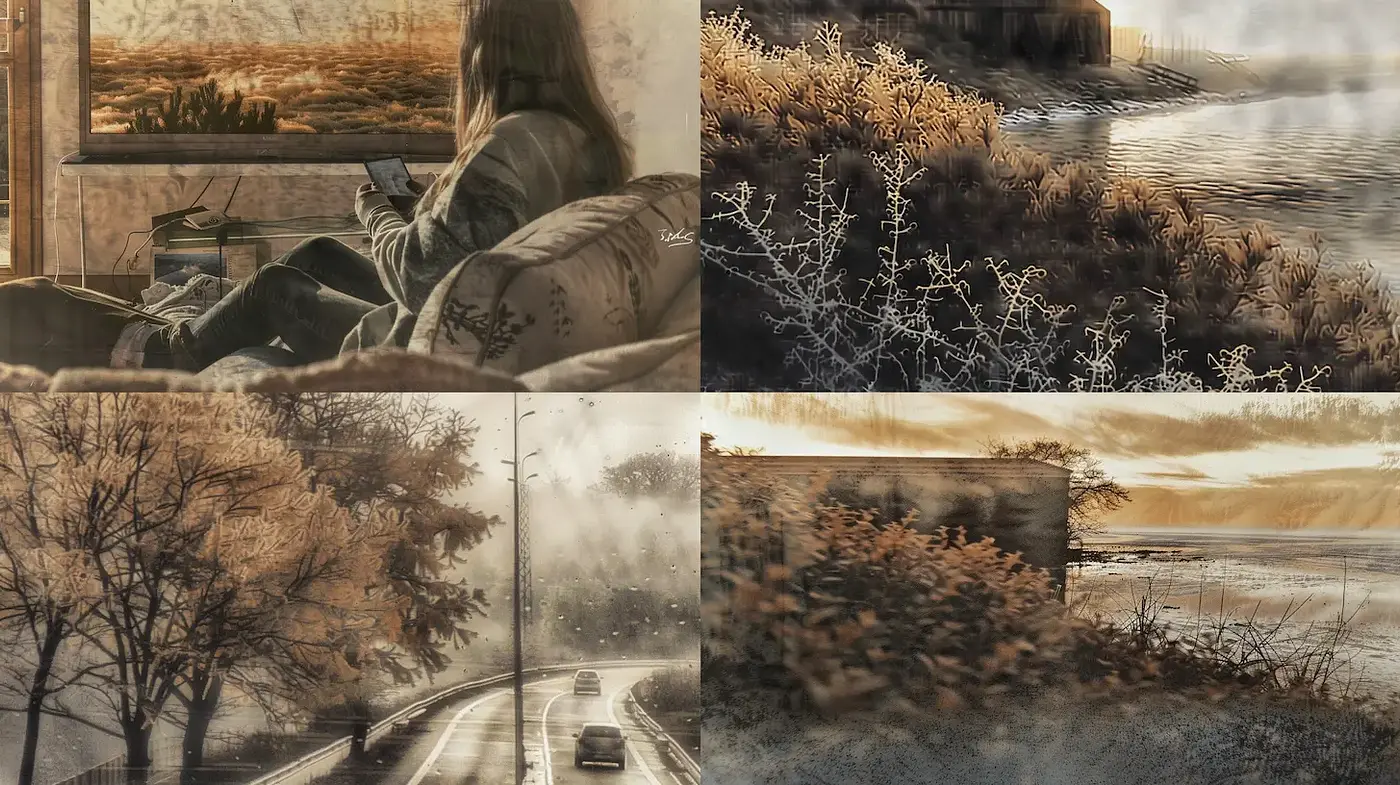 Serene and Reflective Imagery with a Vintage Aesthetic - Midjourney sref style