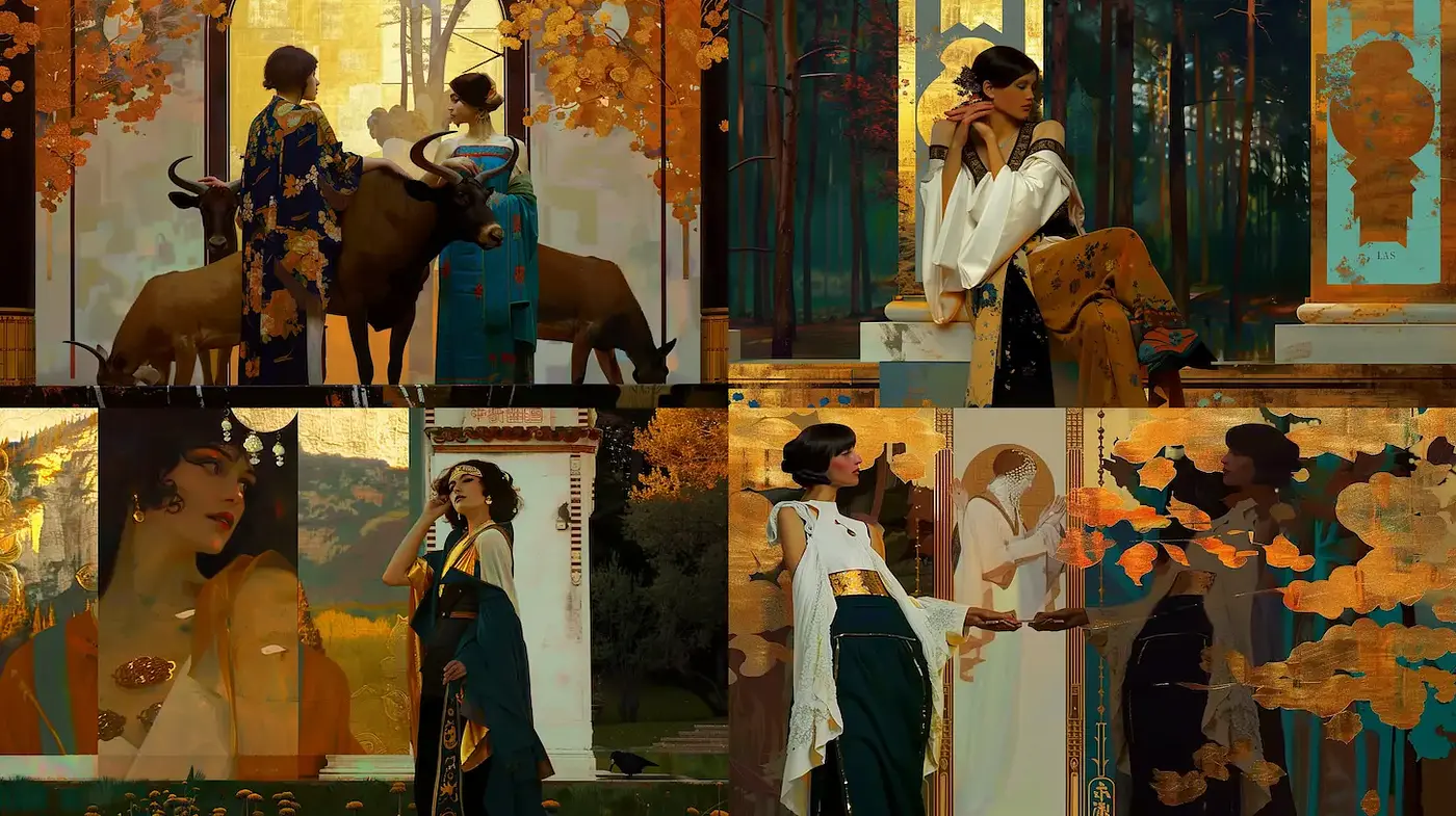 Art Nouveau-Inspired Aesthetic with a Rich Color Palette - Midjourney sref style