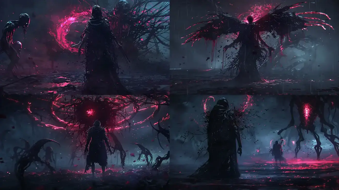 Surreal Dark Fantasy with Ethereal Elements and Haunting Atmosphere - Midjourney sref style