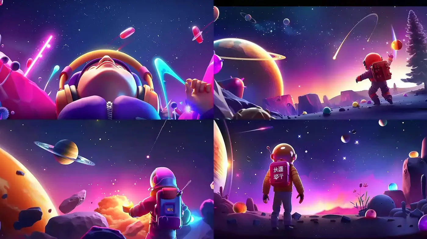 Vibrant Cosmic Adventure with Retro-Futuristic Aesthetic - Midjourney sref style
