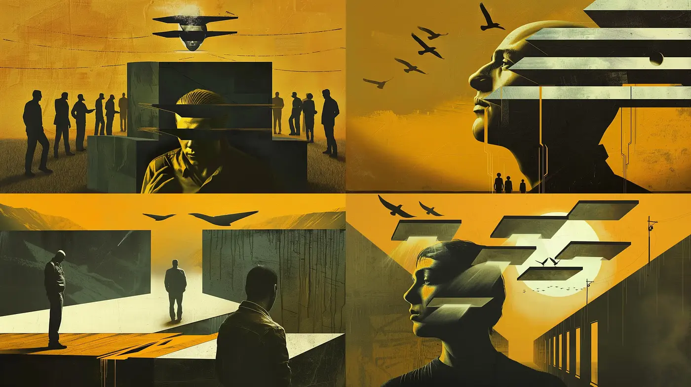 Surreal Dystopian Visions with a Monochromatic Golden Hue - Midjourney sref style