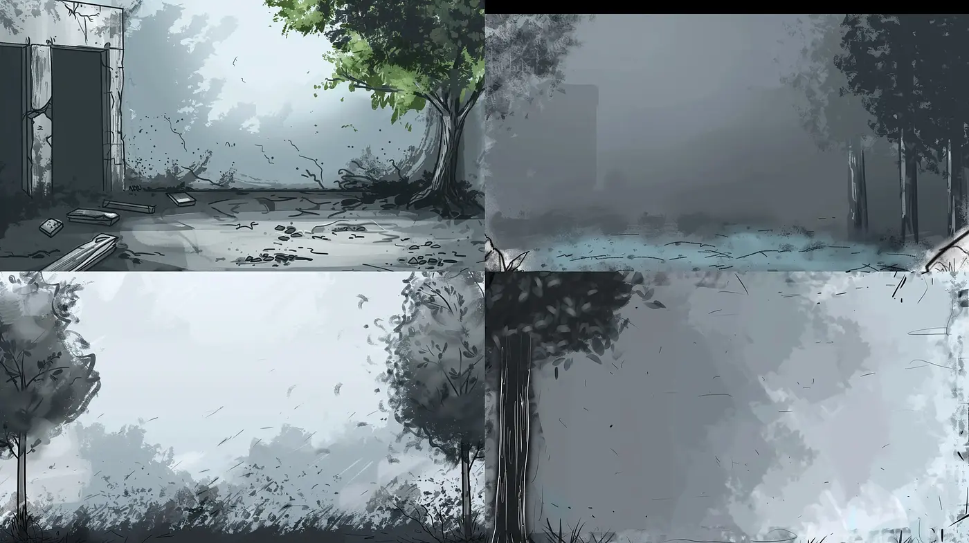 Ethereal Monochrome Landscape Impressions - Midjourney sref style