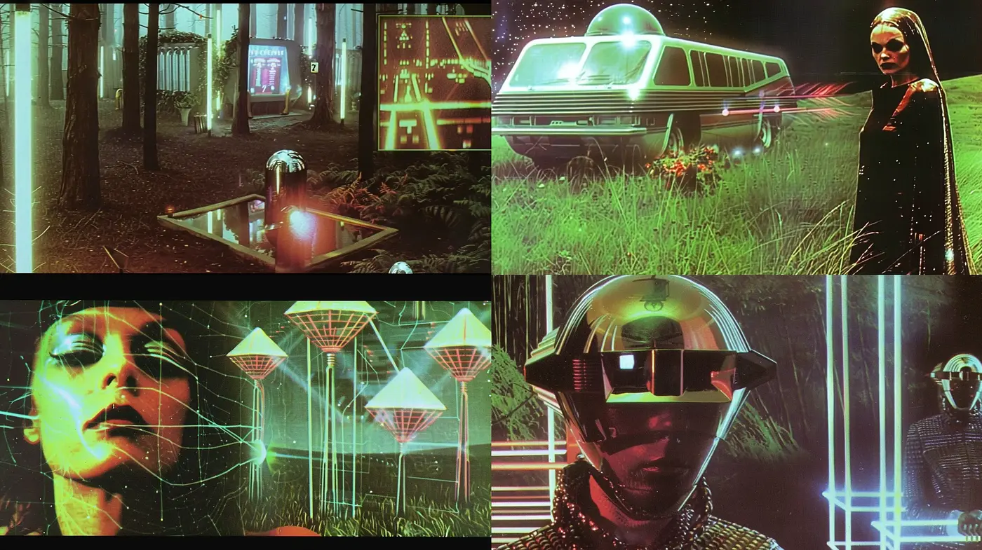 Retrofuturistic Dreamscape: A Synthesis of Cyberpunk Aesthetics and Neon Noir Ambiance - Midjourney sref style