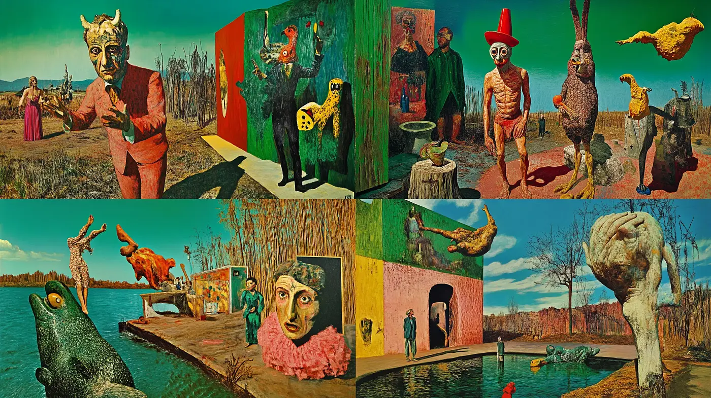 Eccentric Surrealistic Reverie with Vivid Tableaux - Midjourney sref style