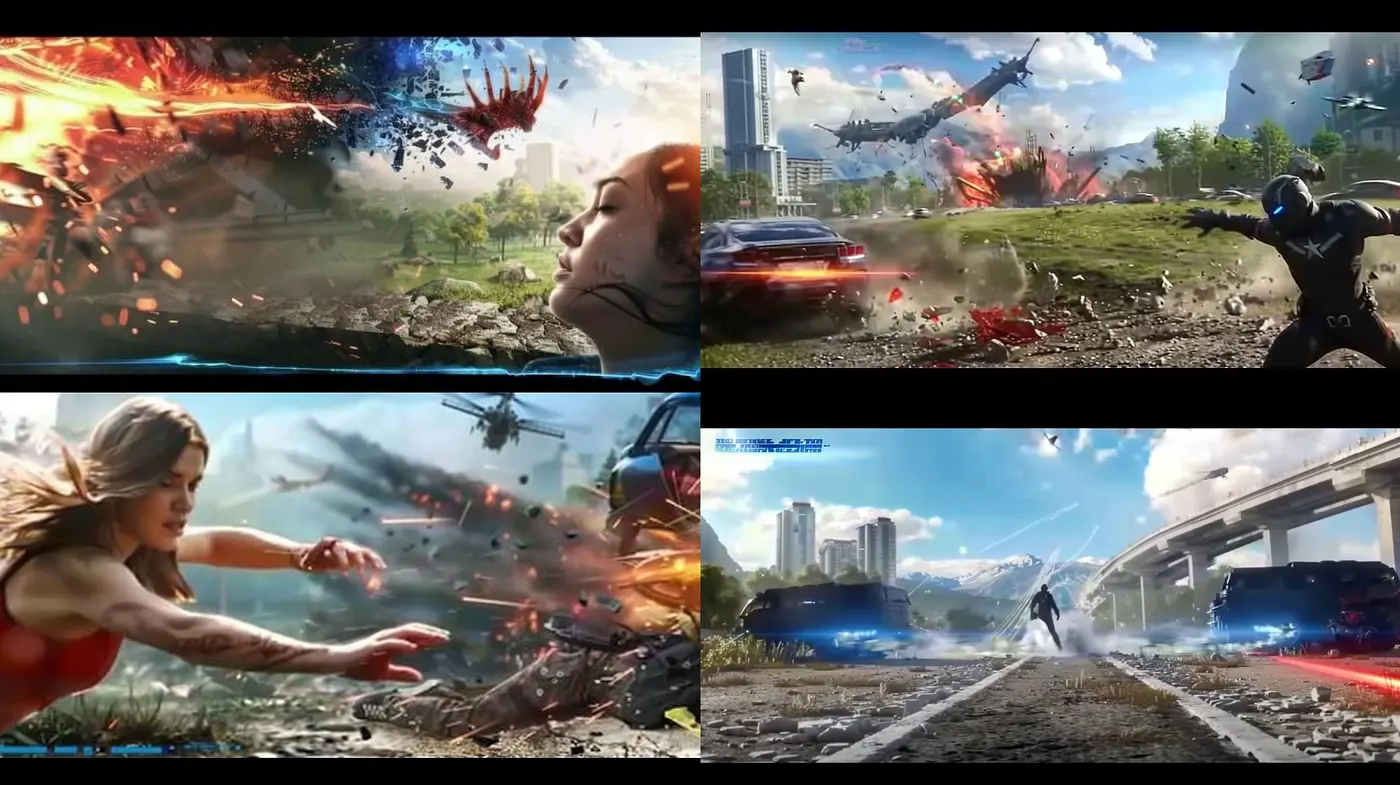 Dynamic Sci-Fi Action Fusion with Vibrant Explosion of Colors - Midjourney sref style