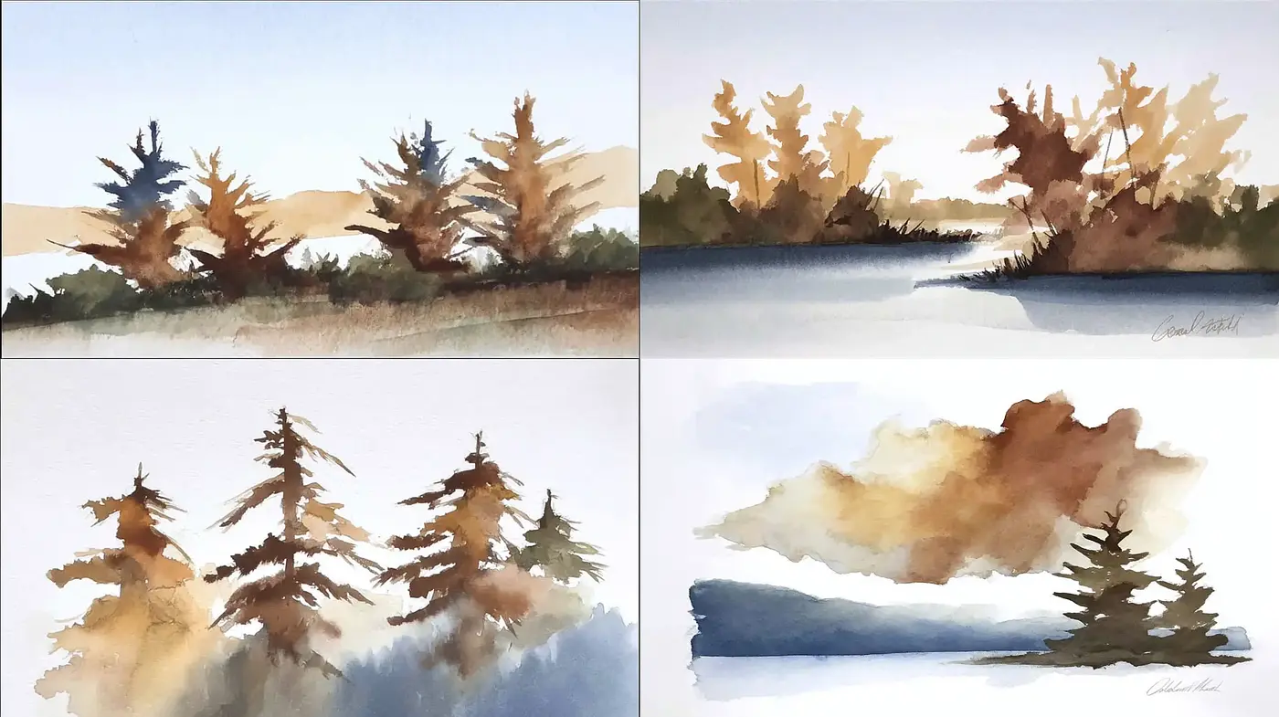 Serene watercolor landscapes embodying tranquility and nature's grace - Midjourney sref style
