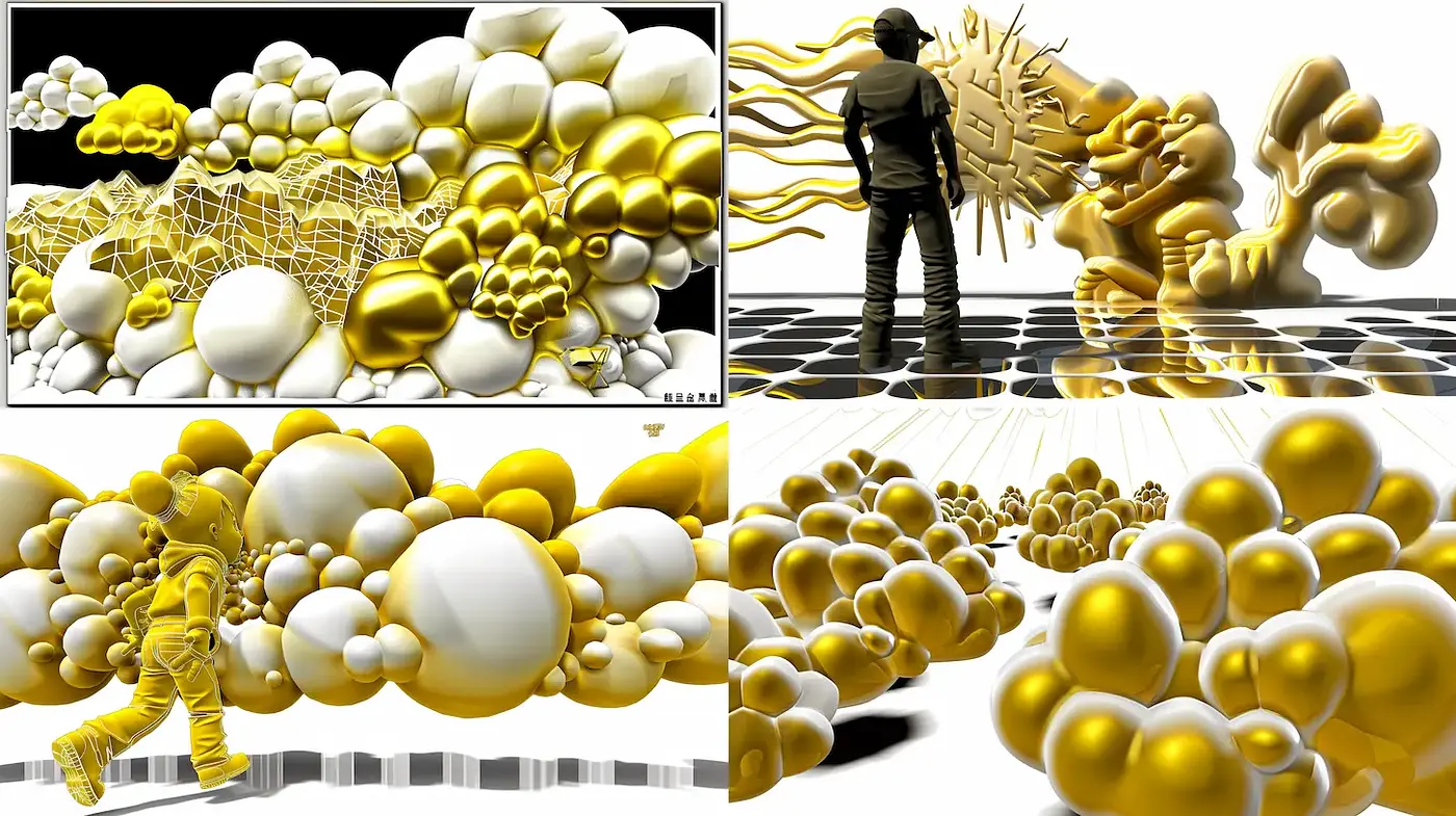 Stylized Surrealism with Organic Textures and Dynamic Shapes - Midjourney sref style