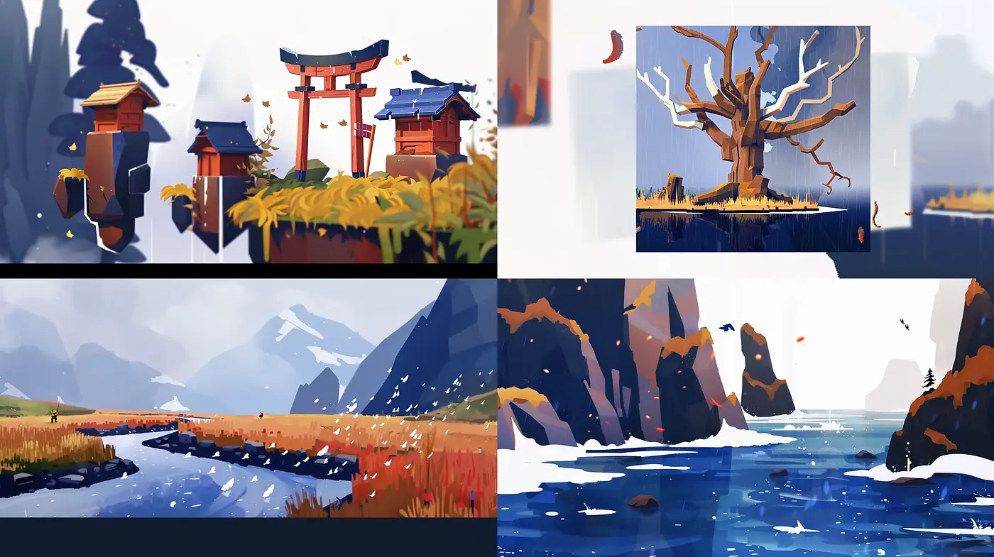 Tranquil Vistas: A Homage to Serenity and Minimalism in Modern Illustration - Midjourney sref style