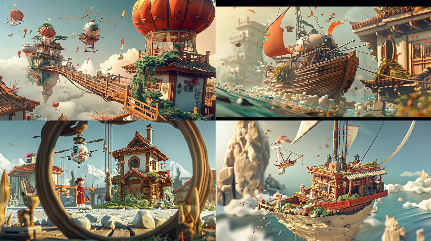 Ethereal Skybound Fantasy Realms with Warm Hues and Dreamy Ambience - Midjourney sref style