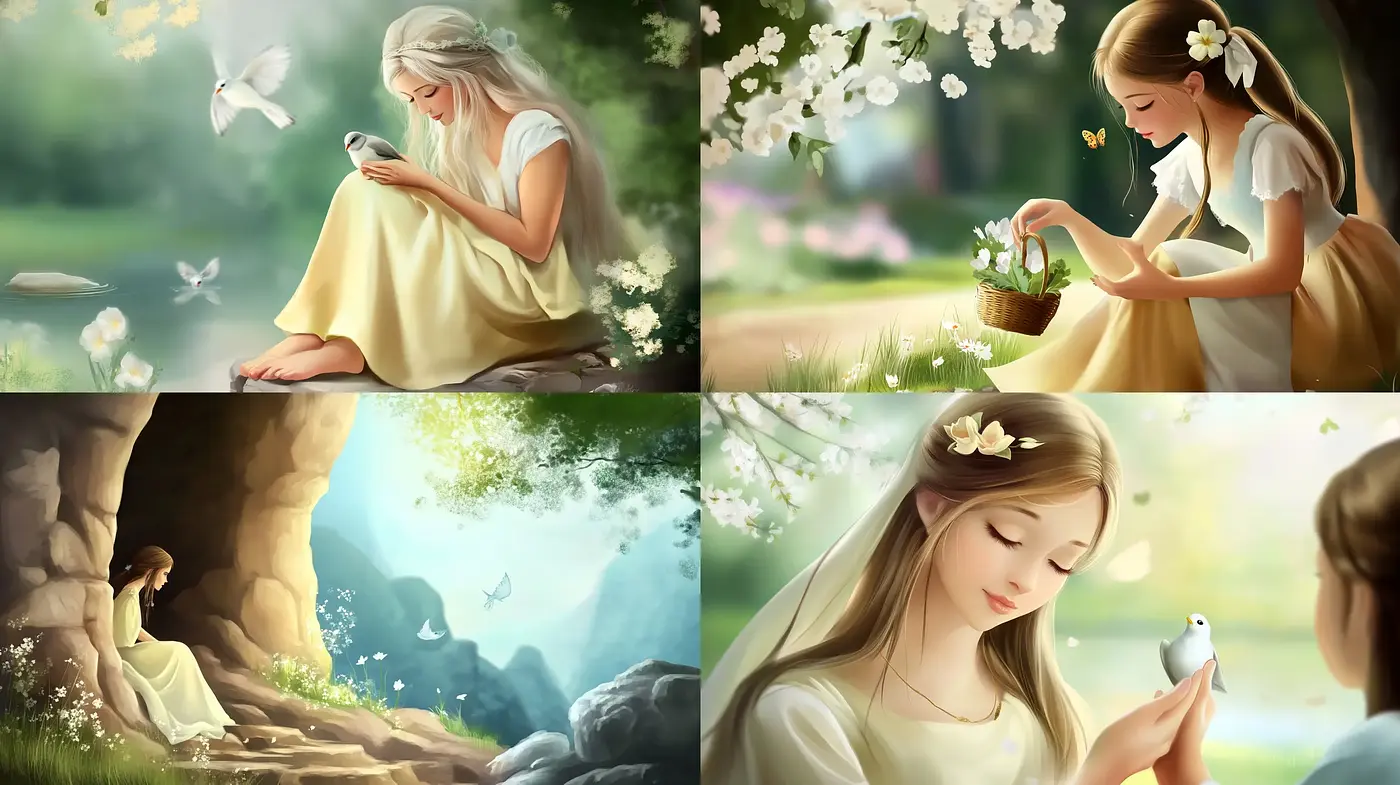 Idyllic Pastoral Serenity: A Harmonious Blend of Nature and Soft Realism - Midjourney sref style