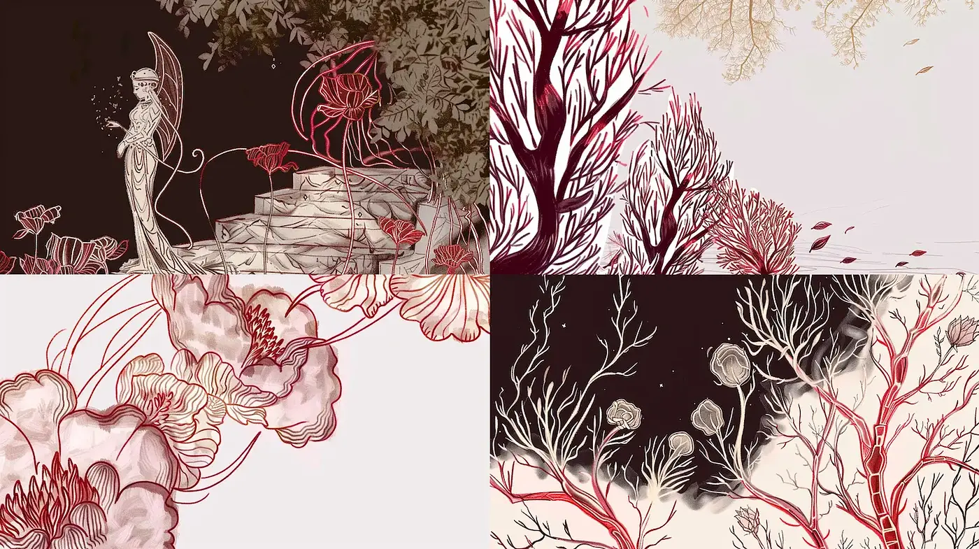 Intricate Floral Illustrations with Vintage Aesthetic - Midjourney sref style
