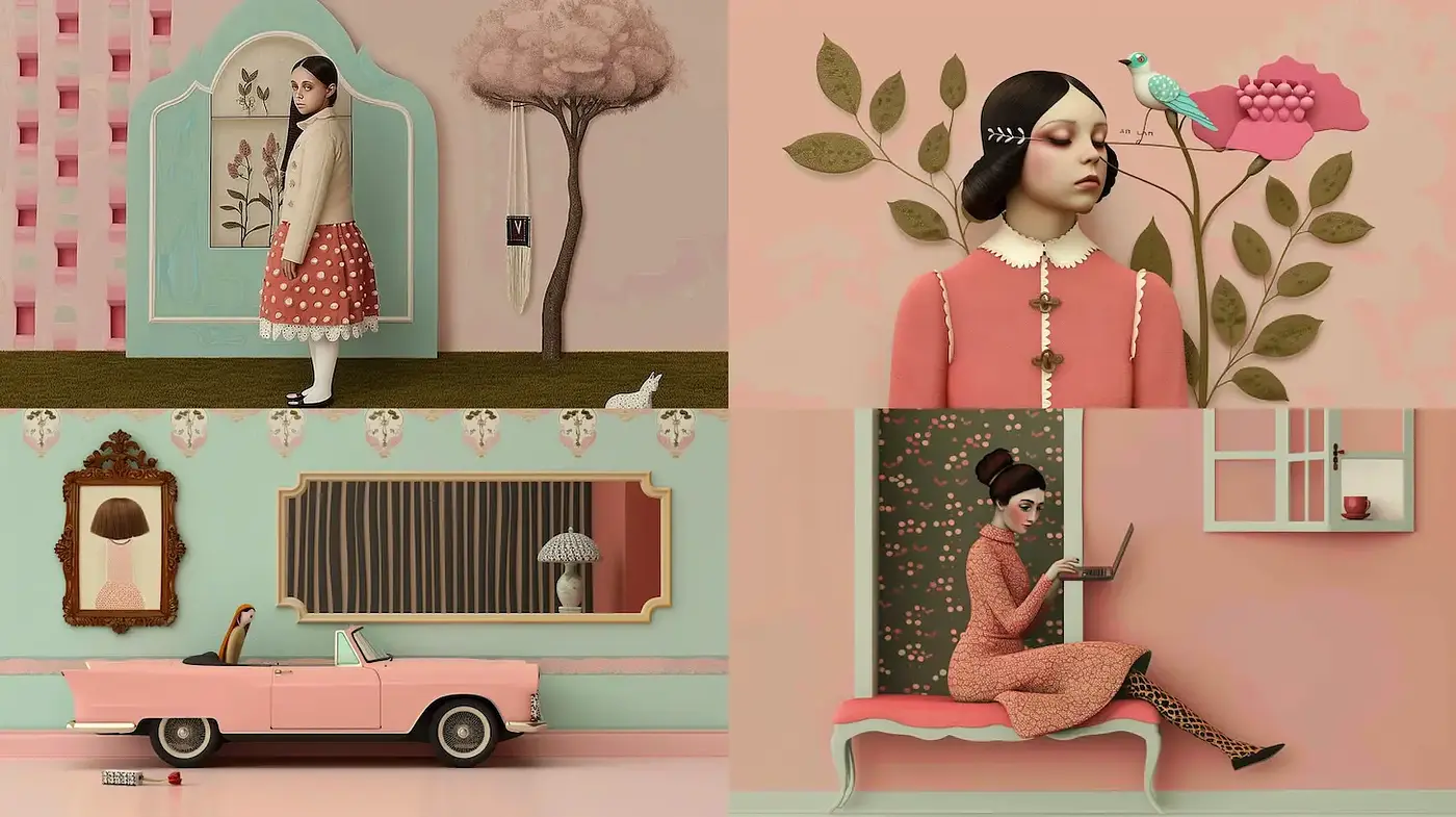 Charming and Whimsical Retro Aesthetic with Soft Pastel Colors - Midjourney sref style