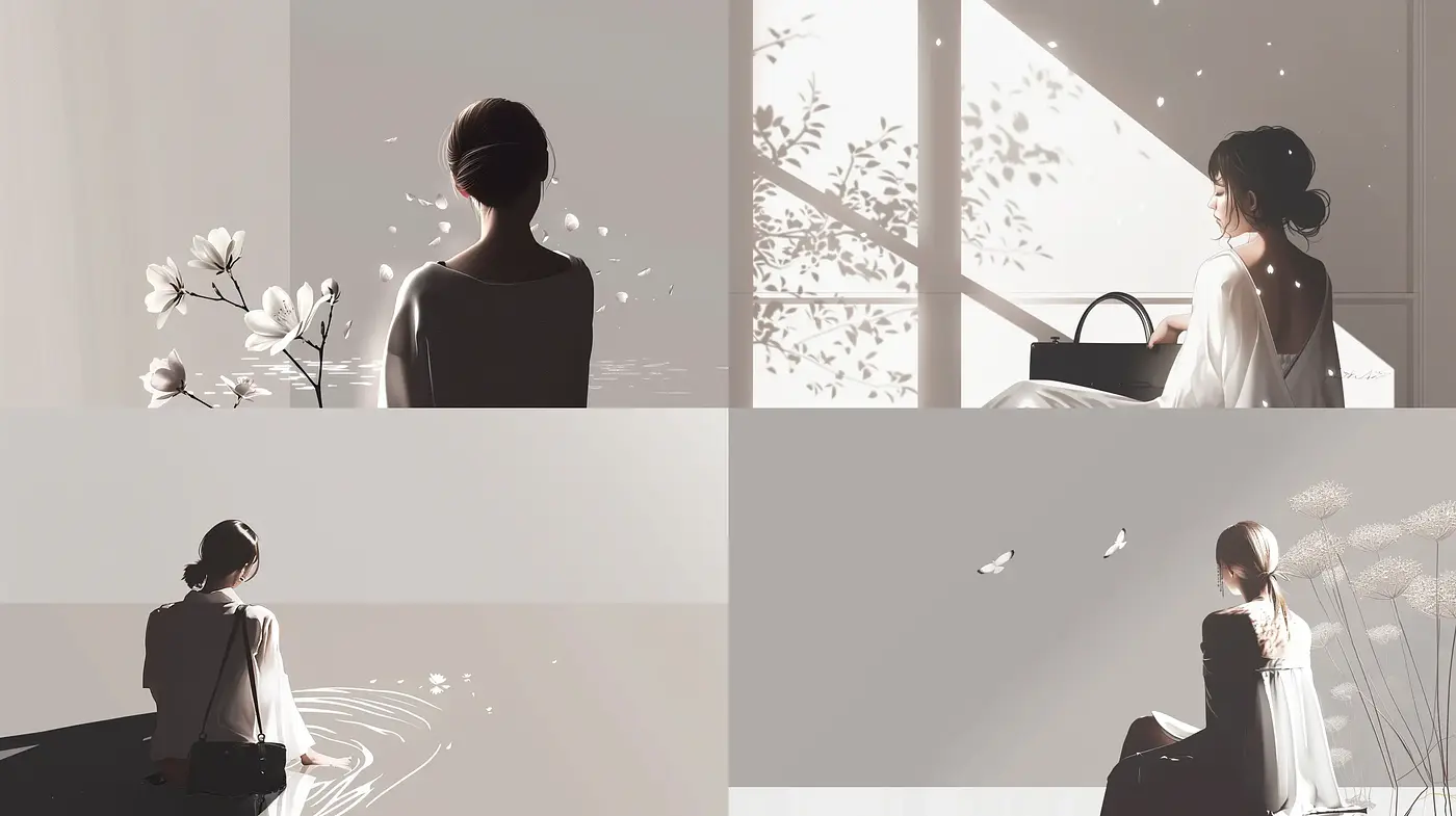 Ethereal Light and Shadow Play in Monochromatic Harmony - Midjourney sref style