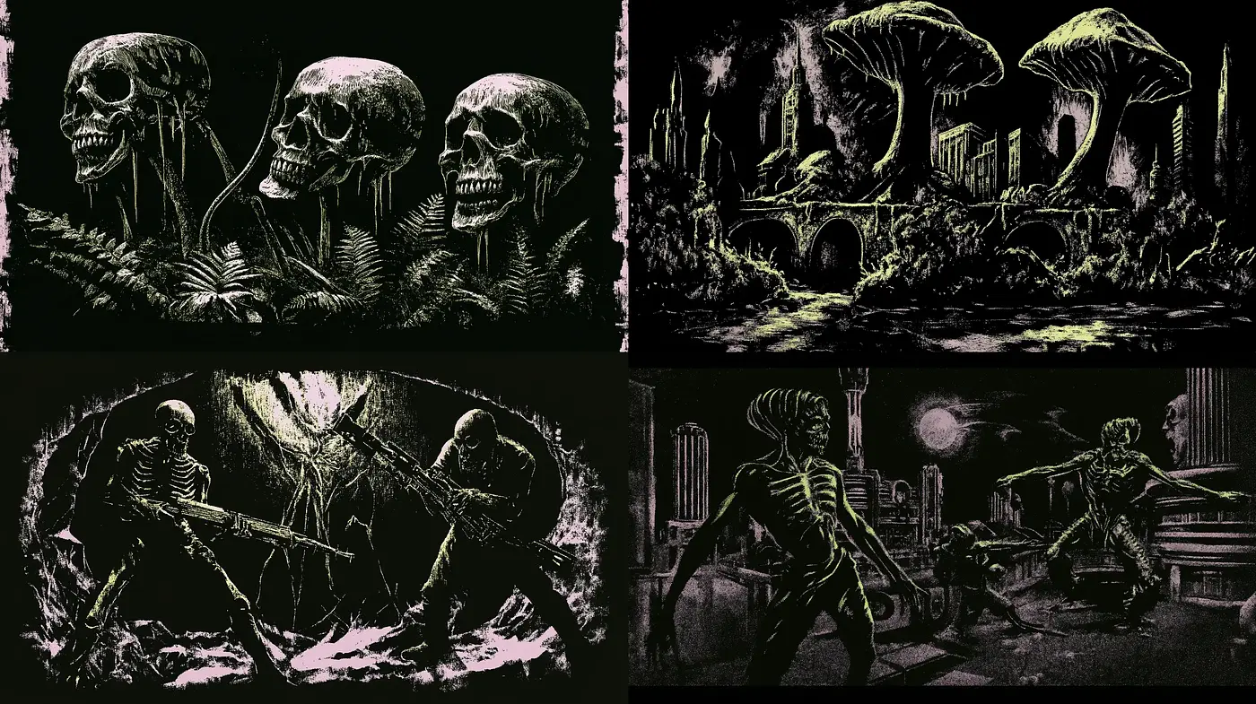 Gothic Echoes in Emerald Noir: A Homage to Dark Fantasy Art - Midjourney sref style