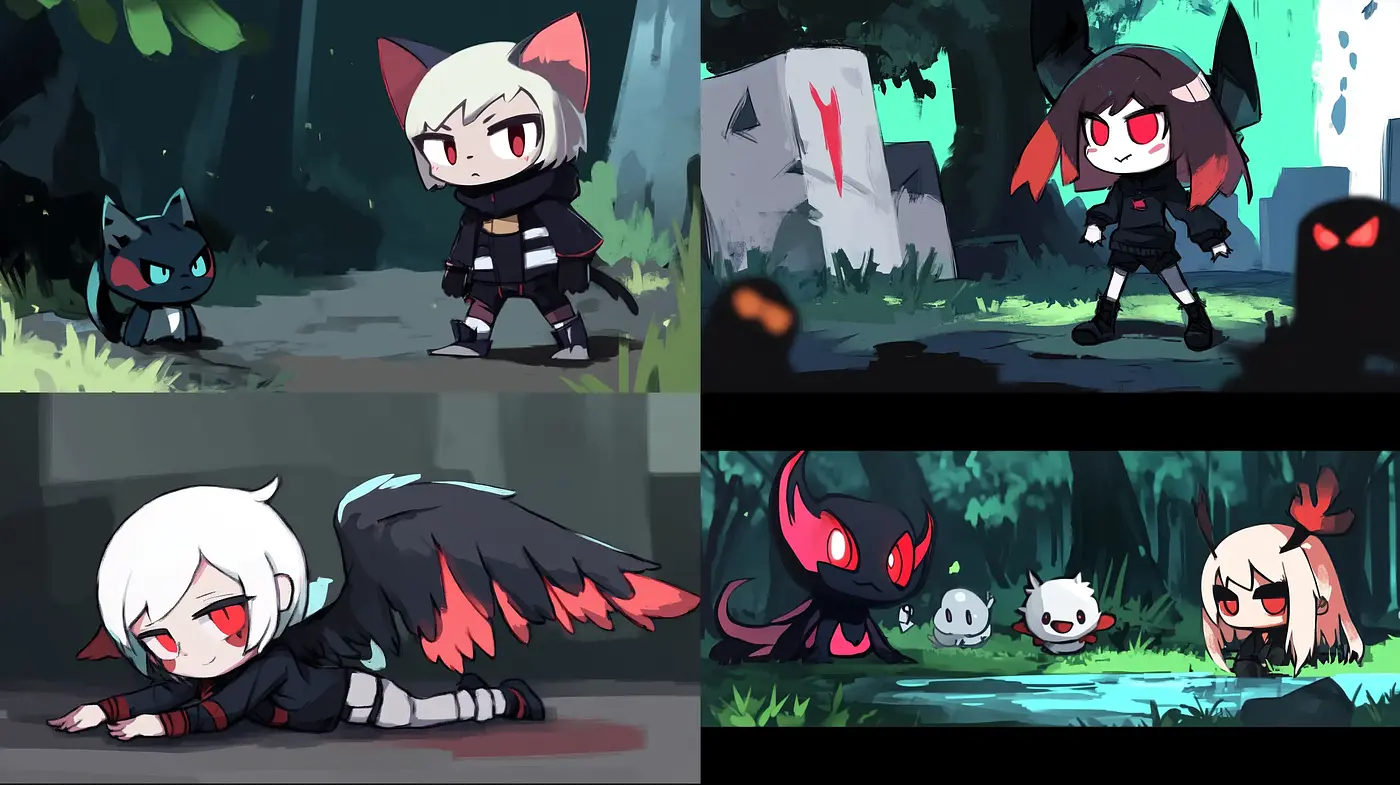 Vibrant Chibi Fantasy Vignettes with Muted Backgrounds - Midjourney sref style