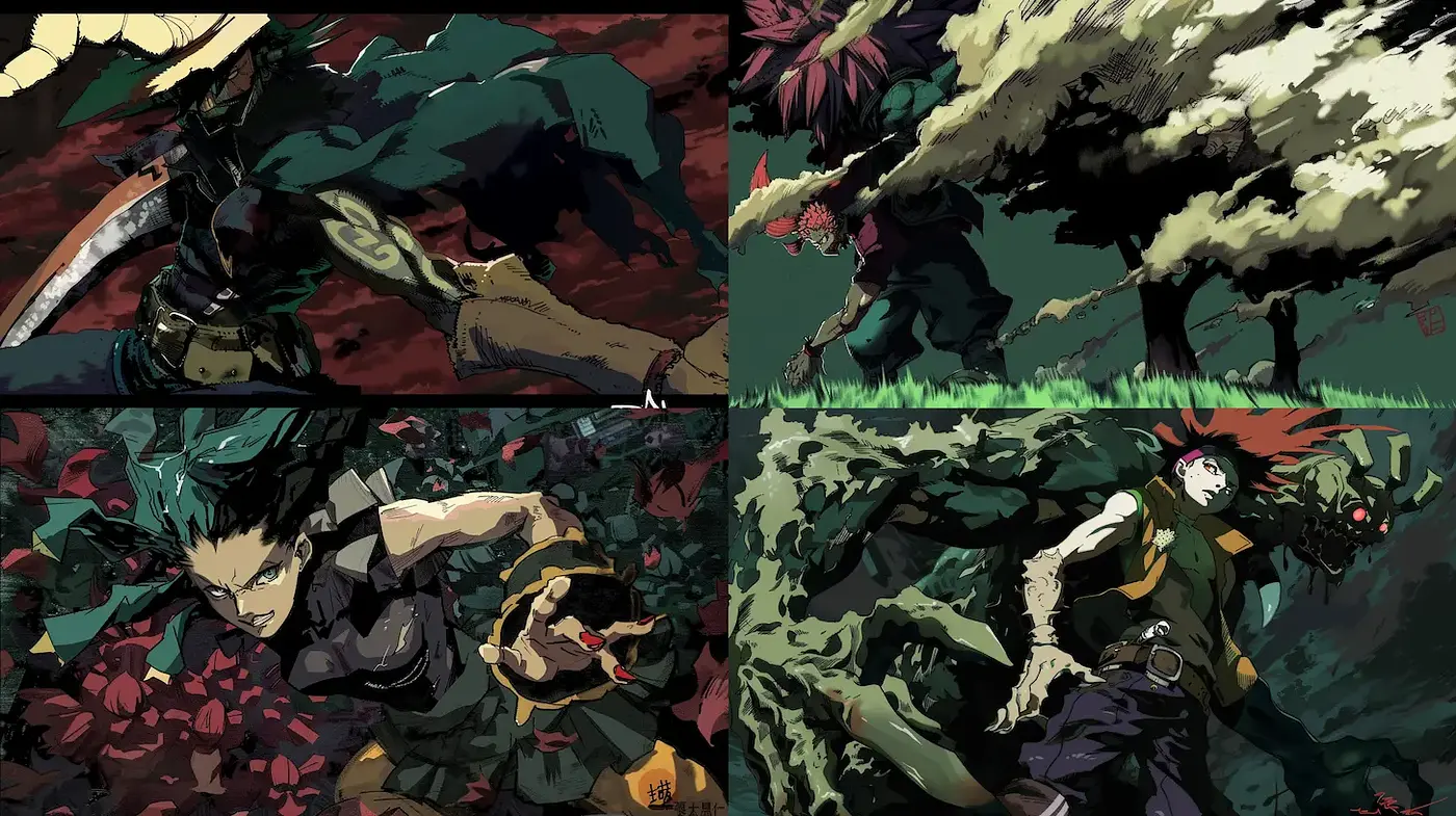 Dynamic and Intense Anime-Inspired Action Scenes - Midjourney sref style