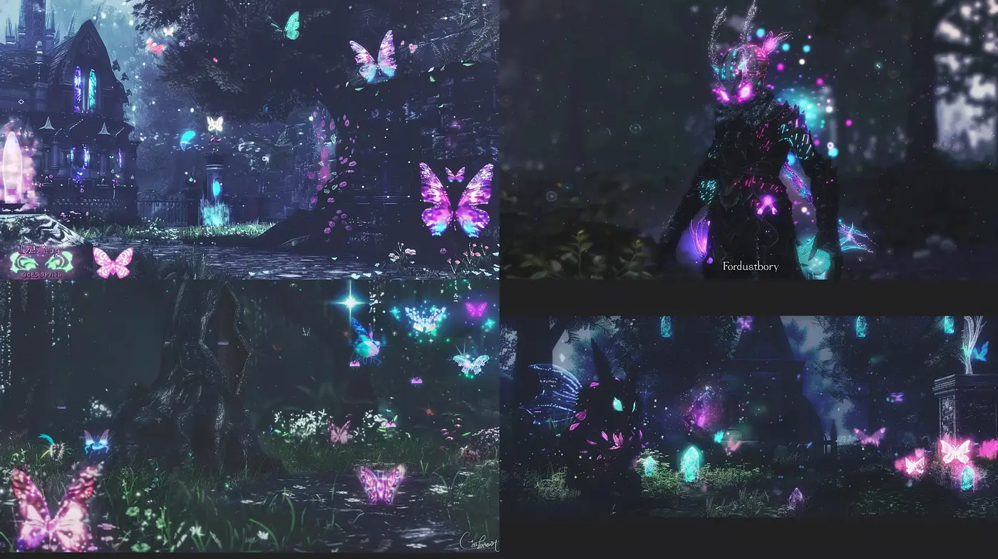 Mystical Nocturnal Dreamscape with Luminous Accents - Midjourney sref style