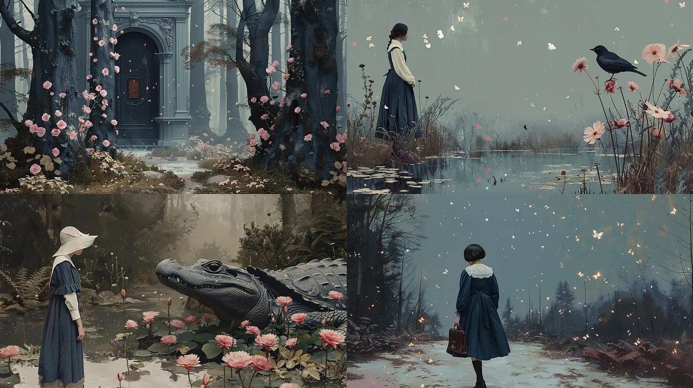 Whimsical Reverie in a Monochrome Garden: A Consistent Exploration of Serenity and Nature - Midjourney sref style