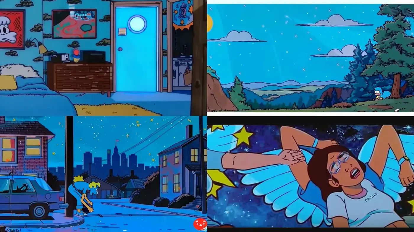 Vibrant Urban Nighttime Aesthetic with Cartoonish Elements - Midjourney sref style