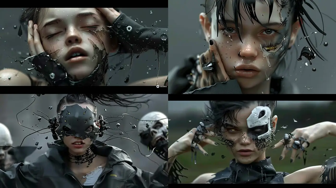Glimmering Cybernetic Elegance: A Rain-Drenched Dystopian Vision - Midjourney sref style