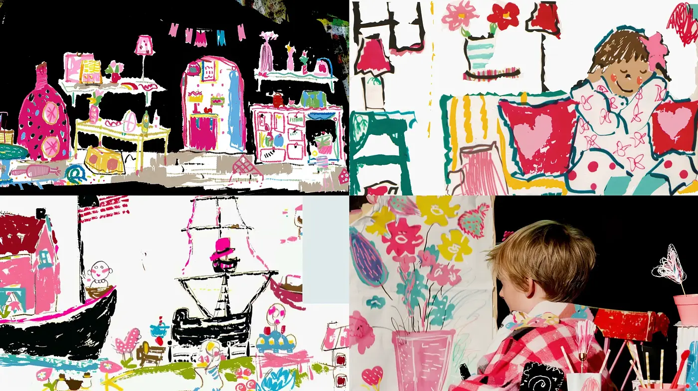 Playful Ink and Watercolor Fusion with Childlike Whimsy - Midjourney sref style