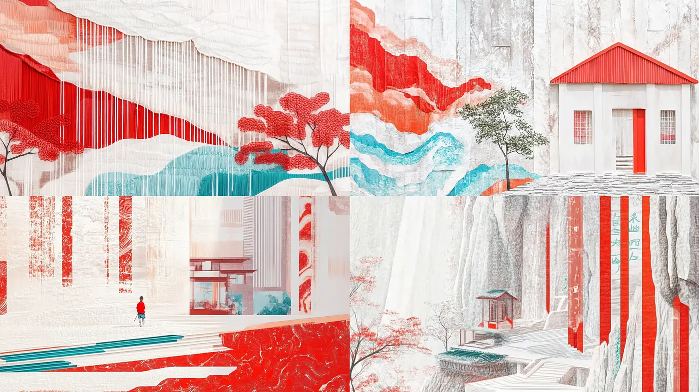Abstracted Serenity in Strokes of Crimson and Alabaster - Midjourney sref style