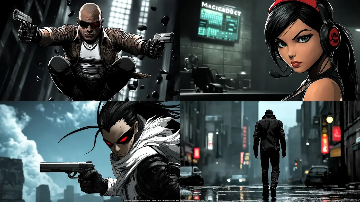 Futuristic Urban Dystopia in Vivid Neo-Noir - Midjourney sref style