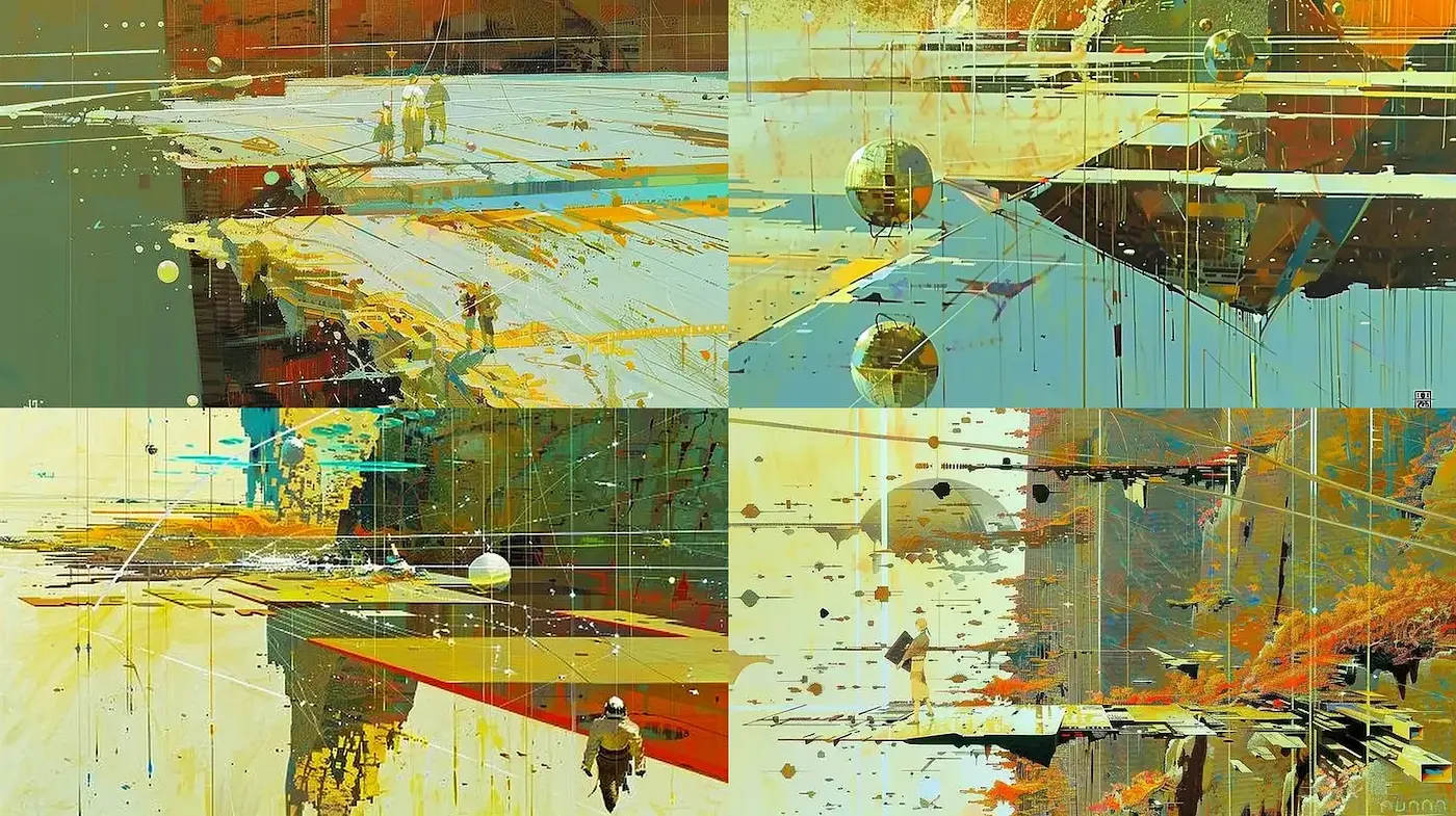 Vibrant Futuristic Landscape with Abstract Elements - Midjourney sref style