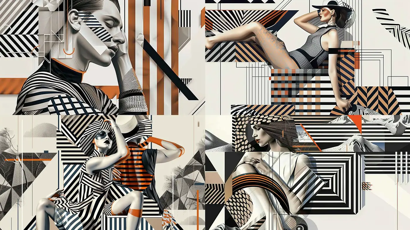 Monochromatic Geometric Elegance with Stylized Human Forms - Midjourney sref style