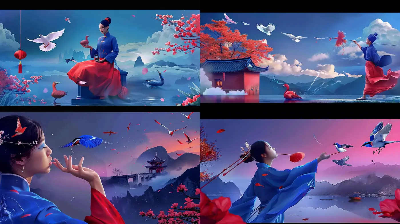 Serene Elegance of Eastern Imagery and Vivid Hues - Midjourney sref style