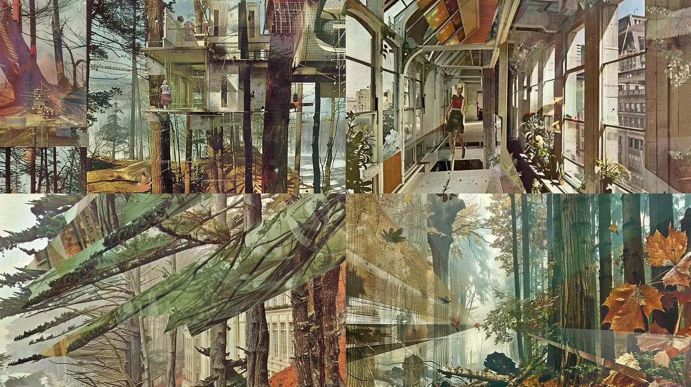 Ethereal Autumnal Fusion: A Time-Blended Tapestry of Nature and Architecture - Midjourney sref style
