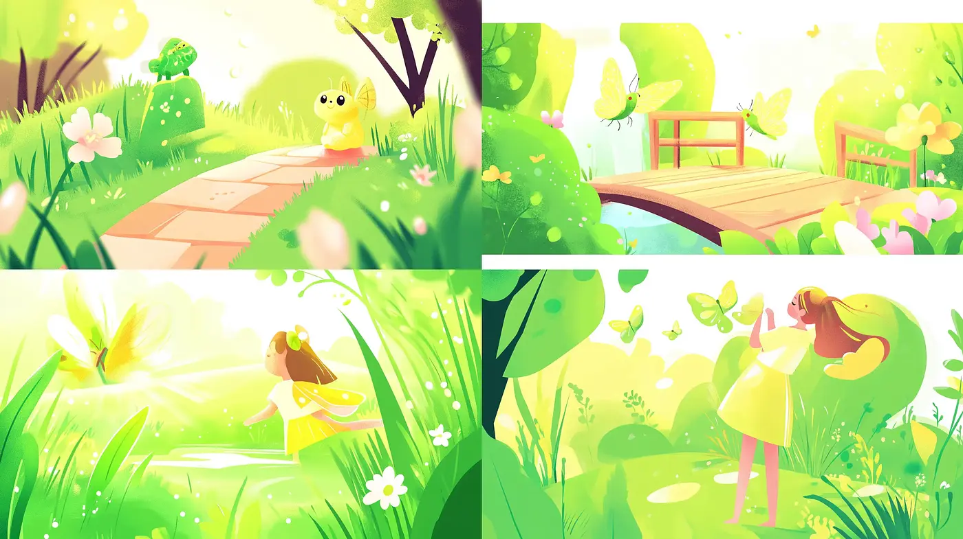 Radiant Springtime Dreamscape in Cheerful Cartoon Illustration Style - Midjourney sref style