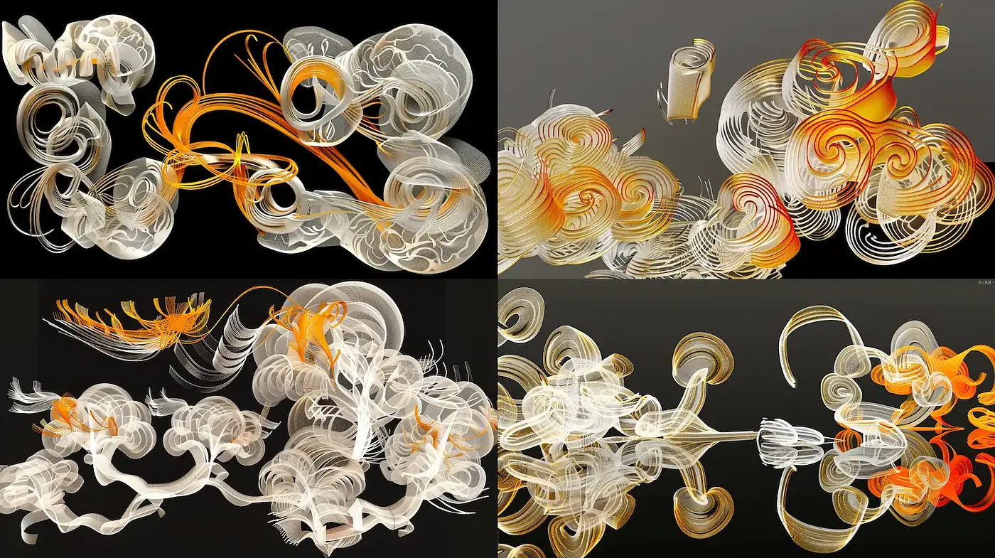 Abstract Whirlwind of Swirls and Light: A Synthesis of Flow and Motion - Midjourney sref style