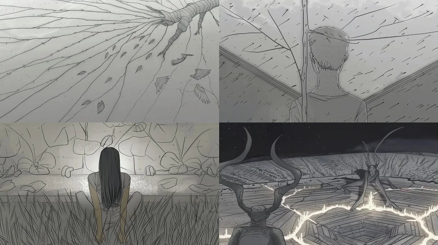 Monochromatic Dreamscape in Pencil Sketch: A Homage to the Surrealist Tradition - Midjourney sref style