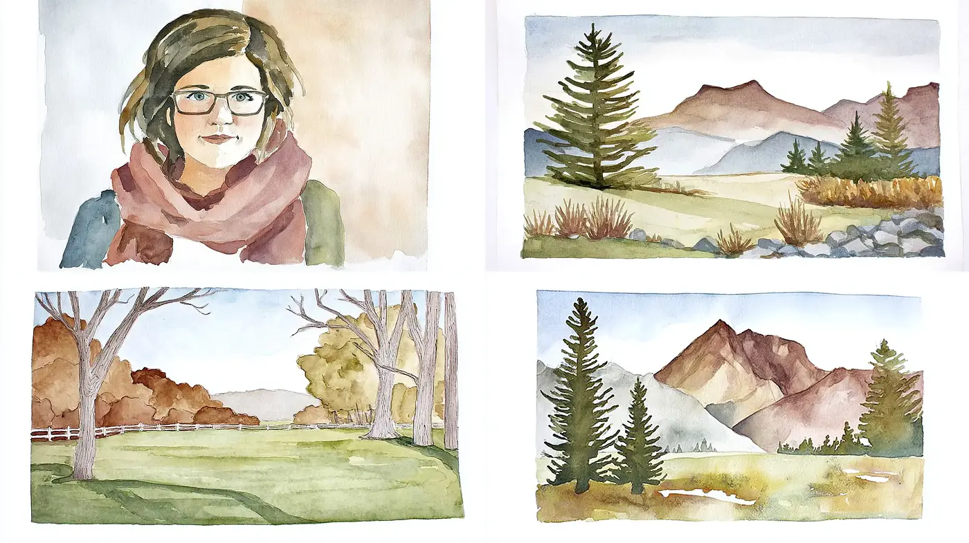 Nature-Inspired Watercolor Portraits and Landscapes with Serene Aesthetic - Midjourney sref style