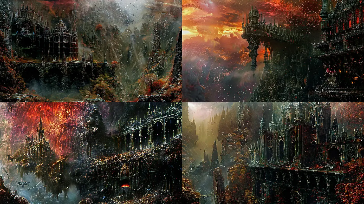 Ethereal Gothic Architectural Dreamscapes - Midjourney sref style