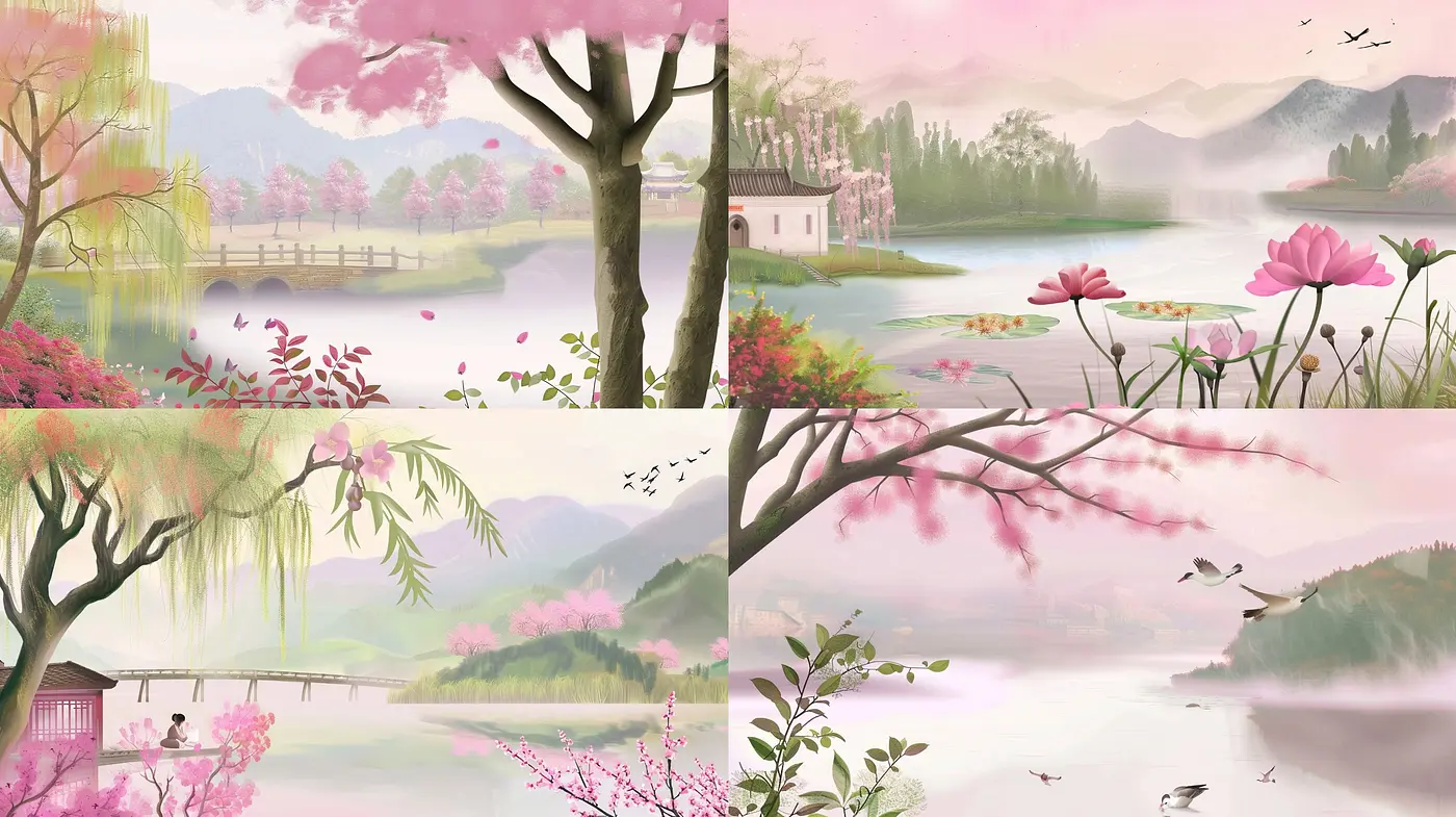 Pastel Serenity: A Harmonious Blend of Soft Hues and Tranquil Landscapes - Midjourney sref style