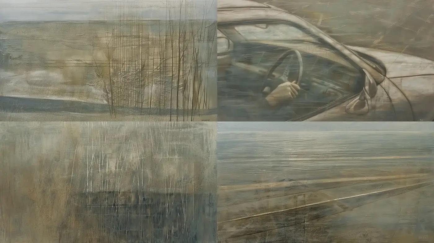 Sombre and Reflective Landscape with a Touch of Abstraction - Midjourney sref style