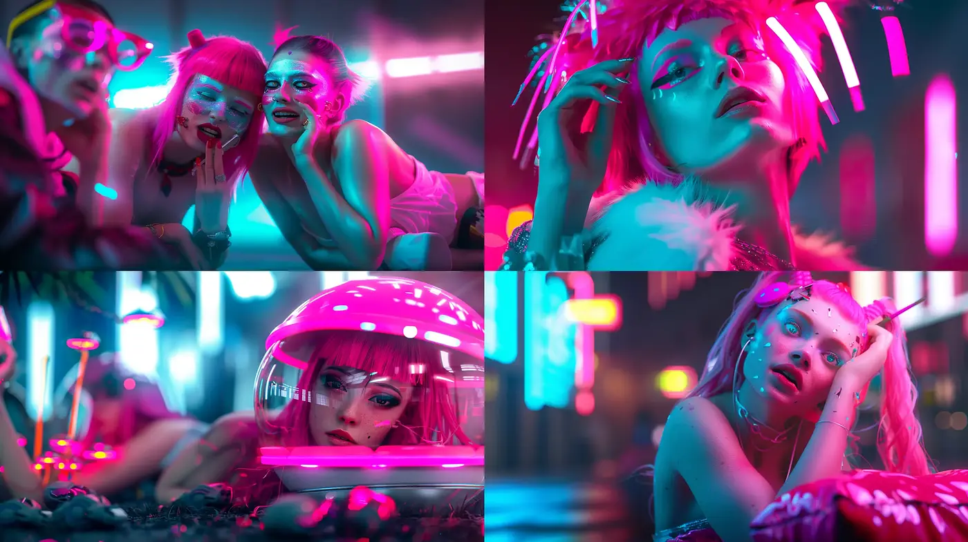 Neon Cyberpunk Fantasy: A Vivid Dive into a Retrofuturistic Dreamscape - Midjourney sref style