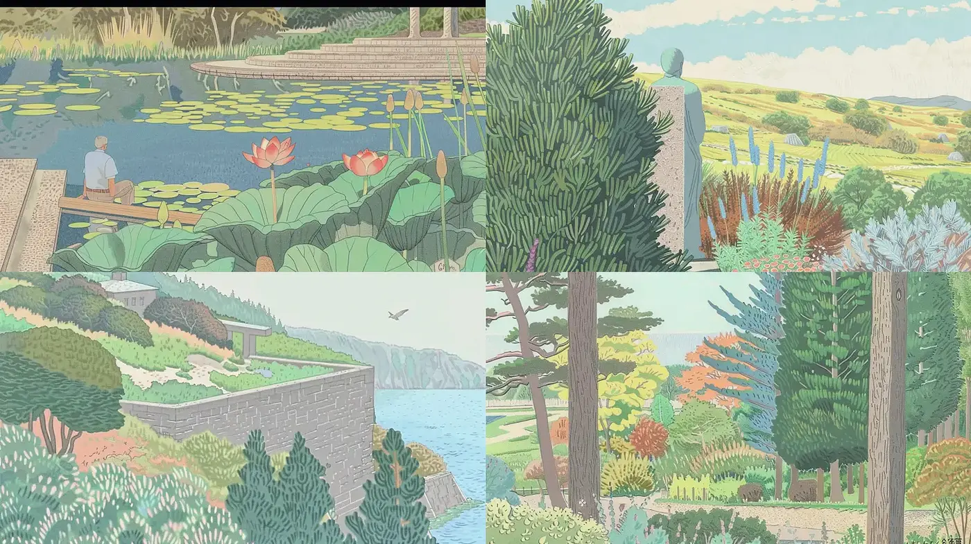 Lush and Harmonious Landscapes with a Touch of Serenity - Midjourney sref style