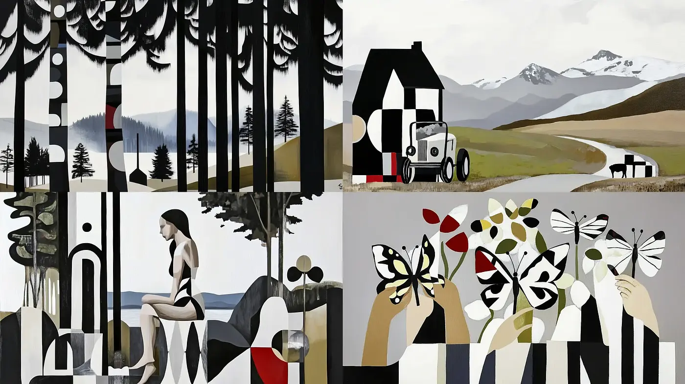 Monochromatic Harmony with Natural Elements and Geometric Simplicity - Midjourney sref style