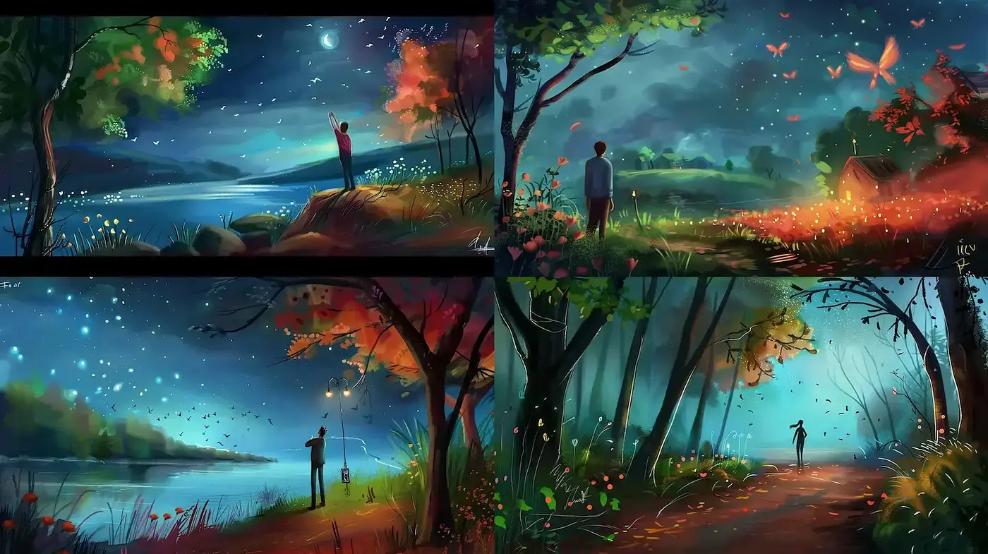 Enchanting Landscapes with Ethereal Lighting and Whimsical Elements - Midjourney sref style